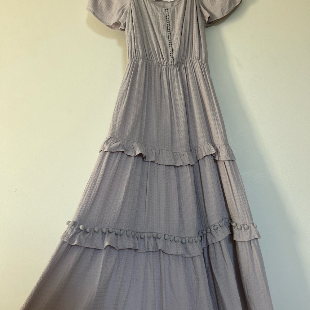 All in Favor Lavender Ruffled Tiered Midi Dress
